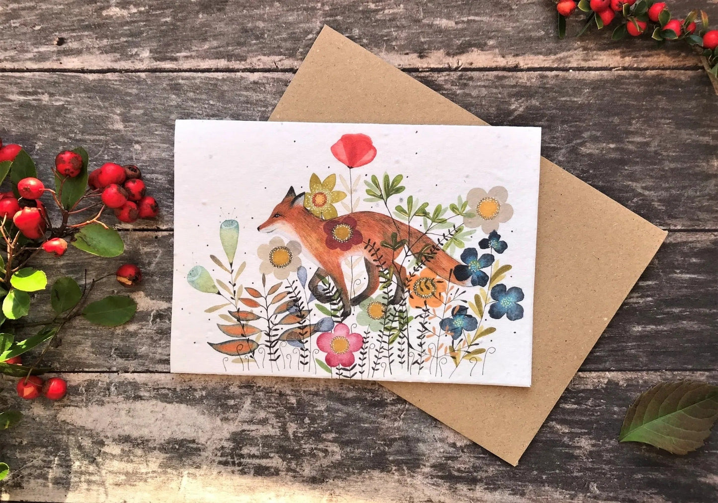 Plantable Seed Paper Birthday Card - Fox, Blank Inside