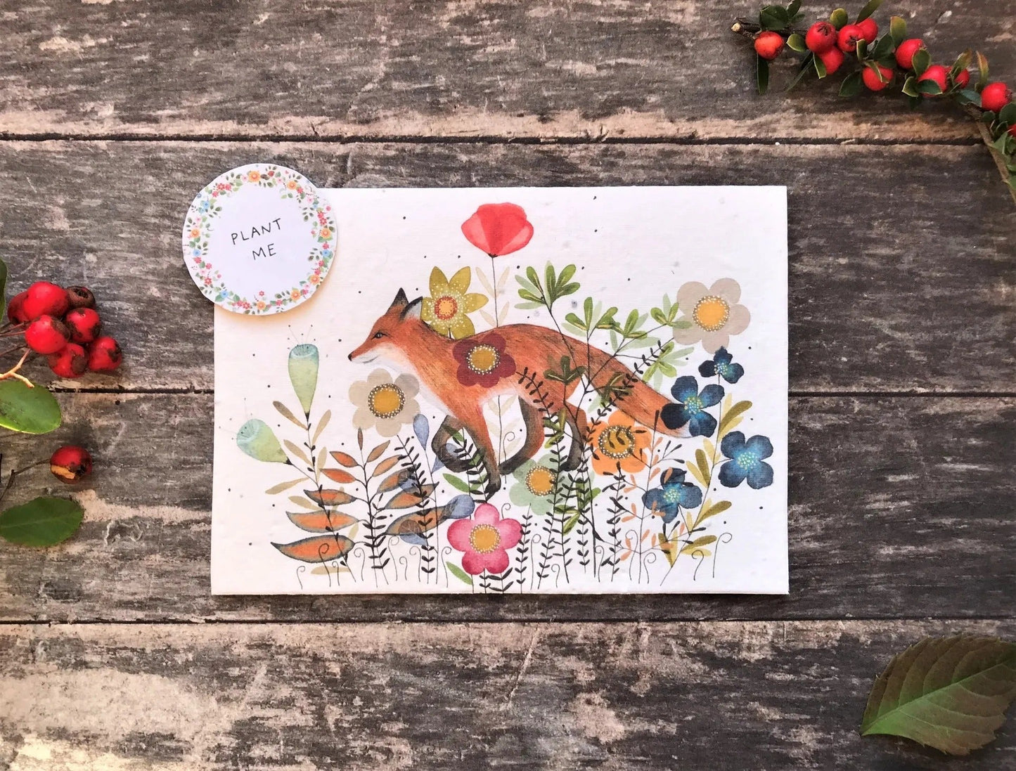 Plantable Seed Paper Birthday Card - Fox, Blank Inside