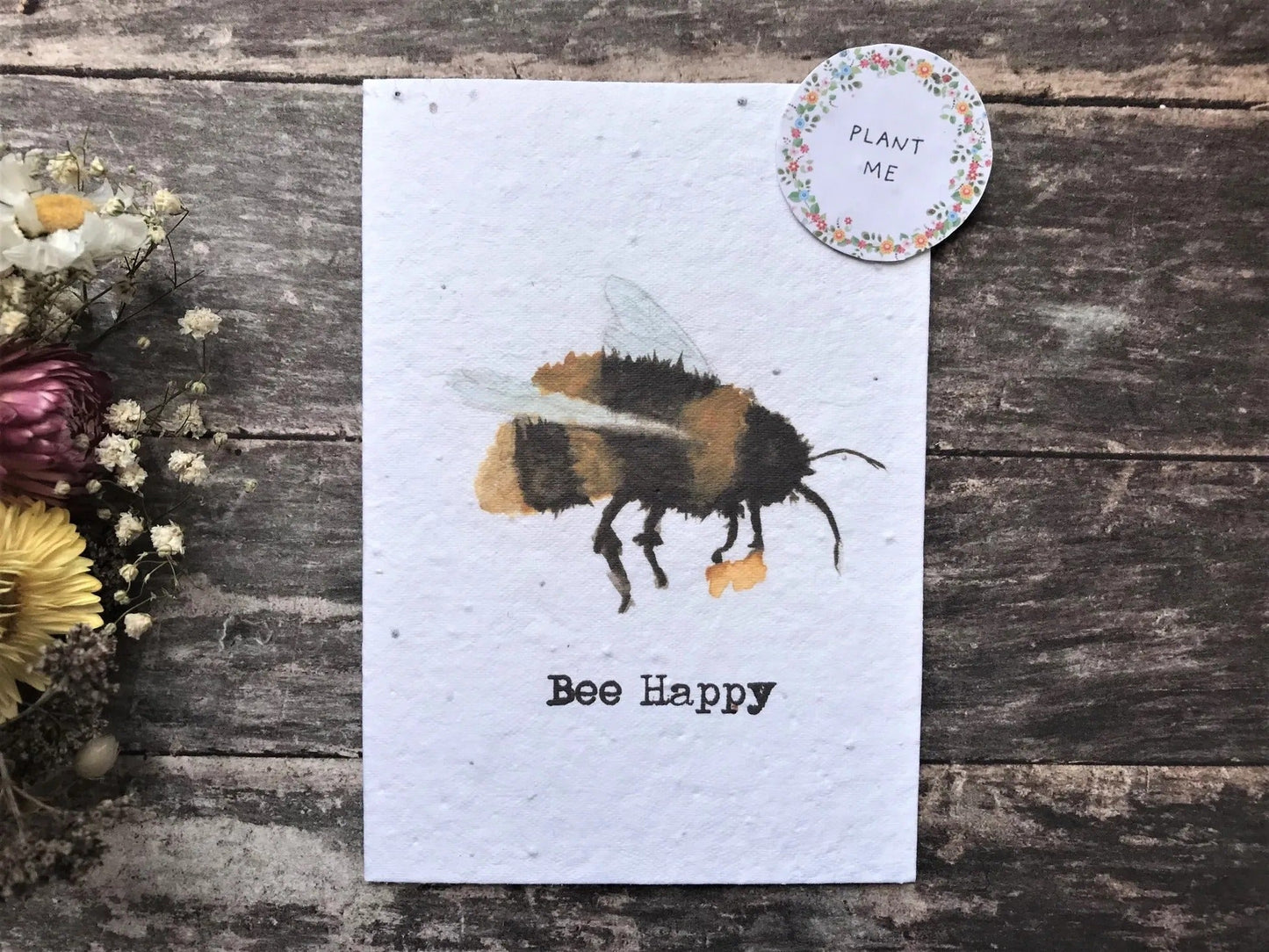 Plantable Seed Paper Birthday Card - Bee Happy, Blank Inside