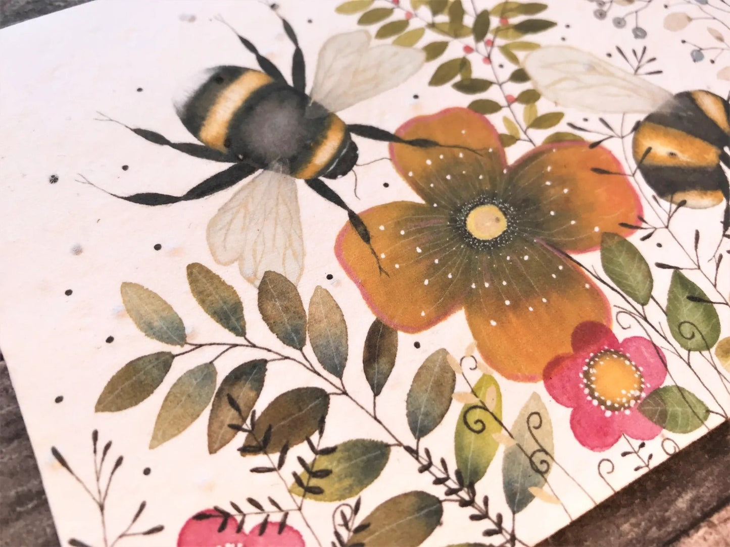 Plantable Seed Paper Birthday Card - Bumble Bee, Blank Inside