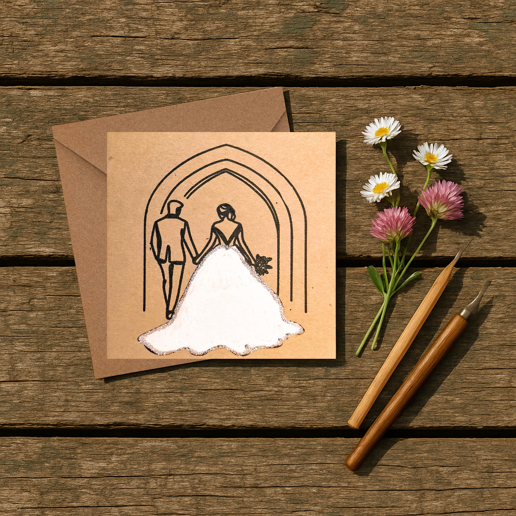 Fineliner Drawn - Bride and Groom Greeting Card