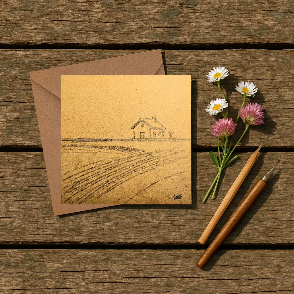 Pencil Illustrated Country House Card