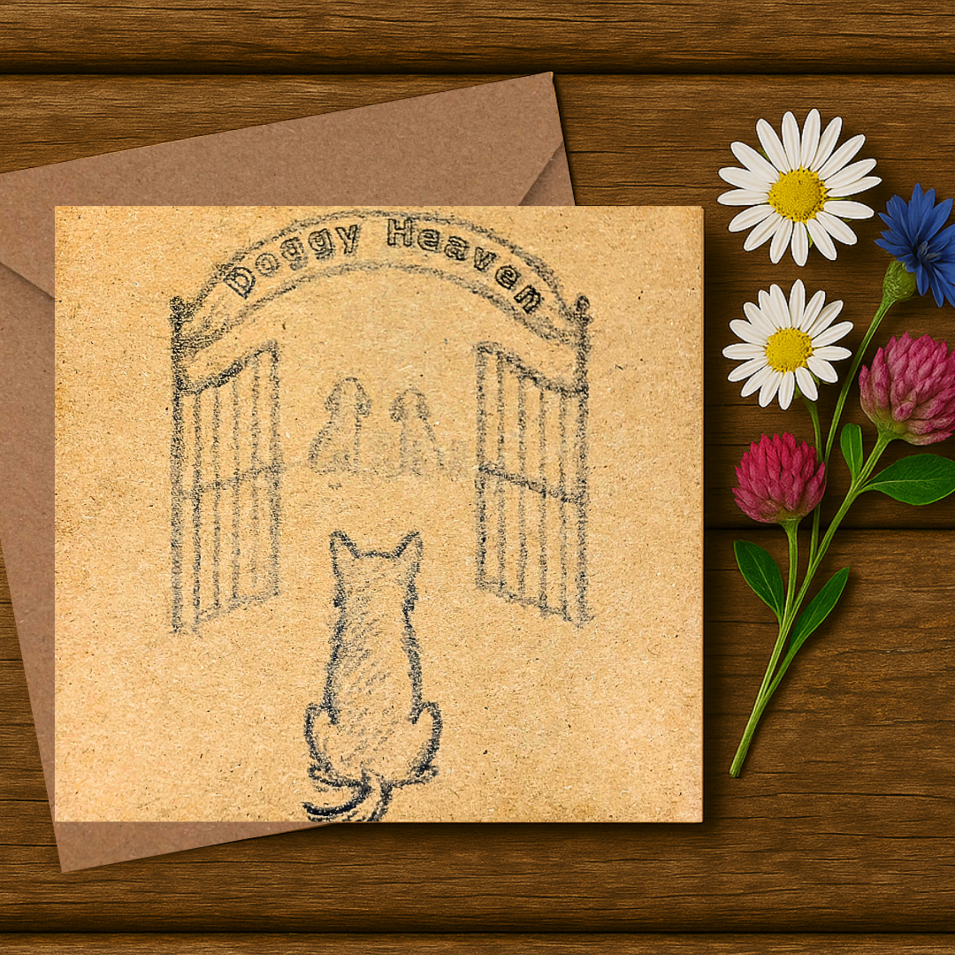 Pencil Illustrated Doggy Heaven Card