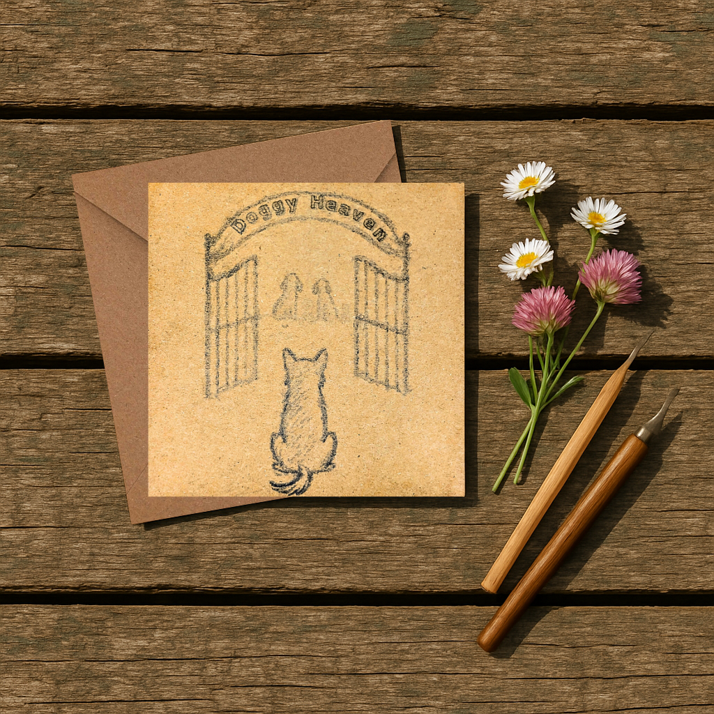 Pencil Illustrated Doggy Heaven Card