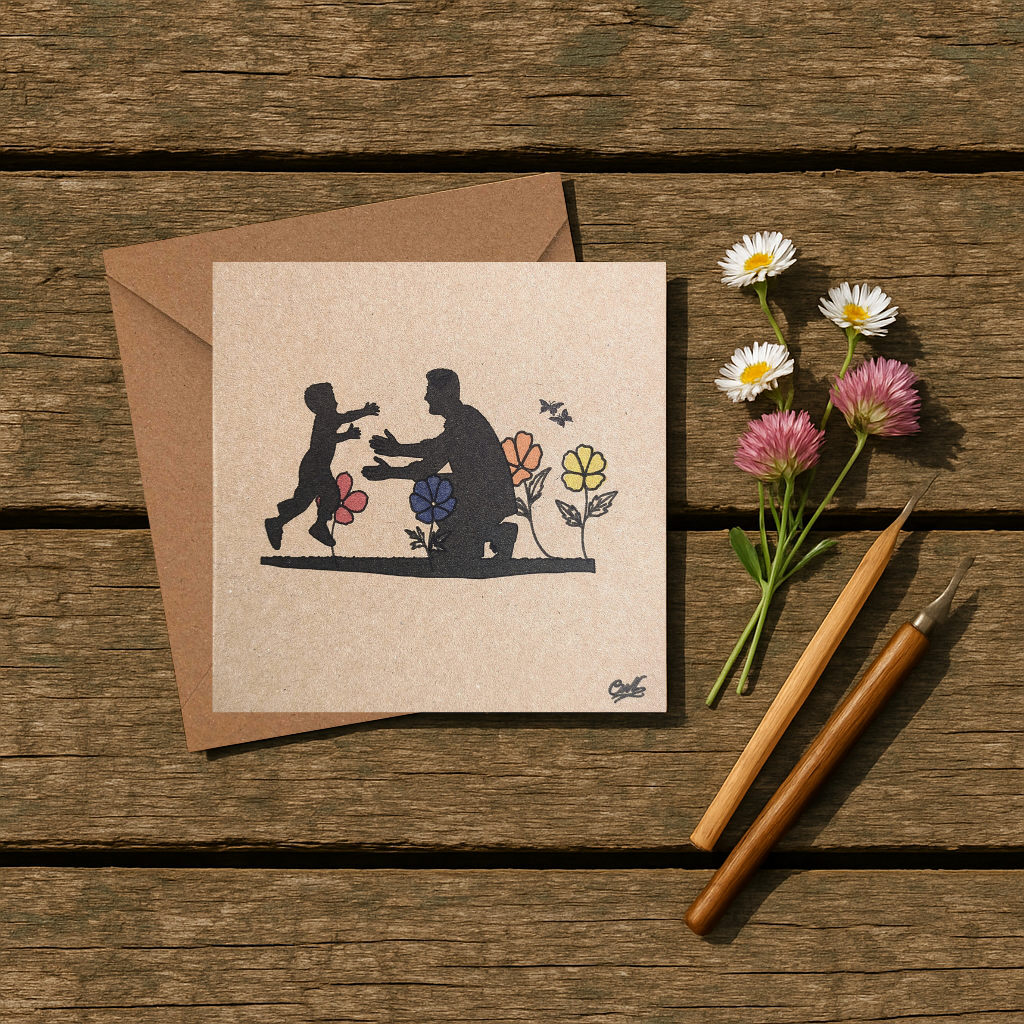 Fineliner Drawn Father Son Embrace Card