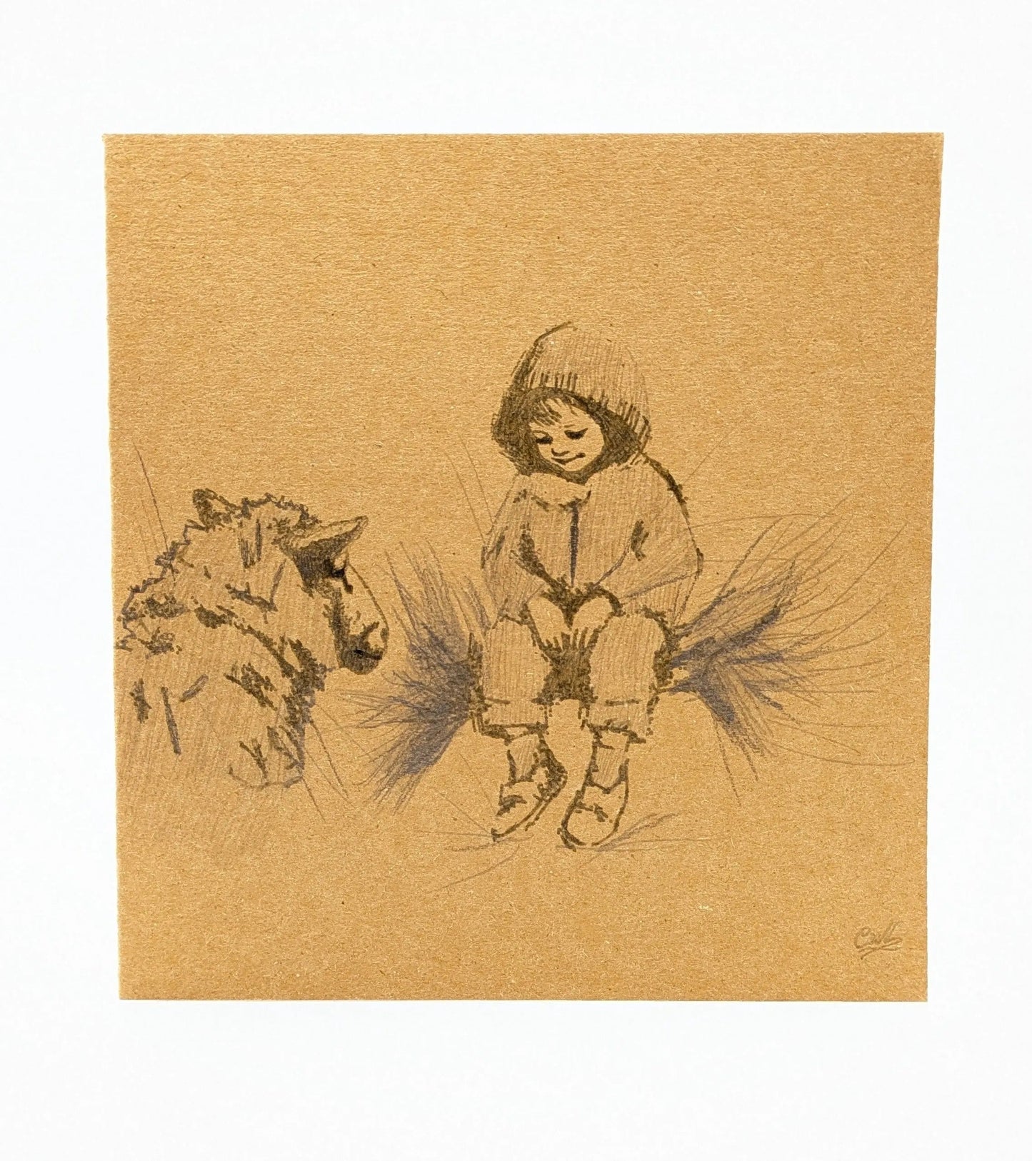 Pencil Drawn - The Boy and the Sheep Card