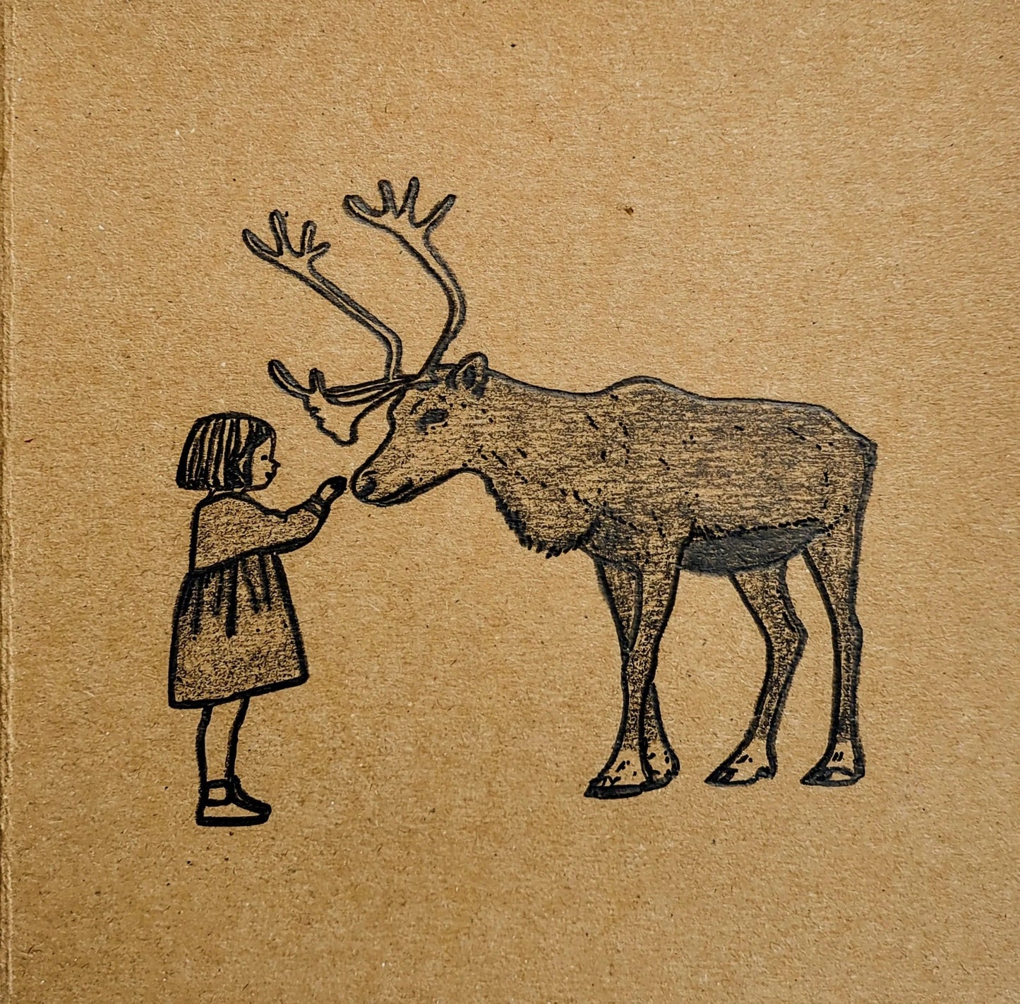 Pencil Drawn - The Girl and The Reindeer Christmas Card