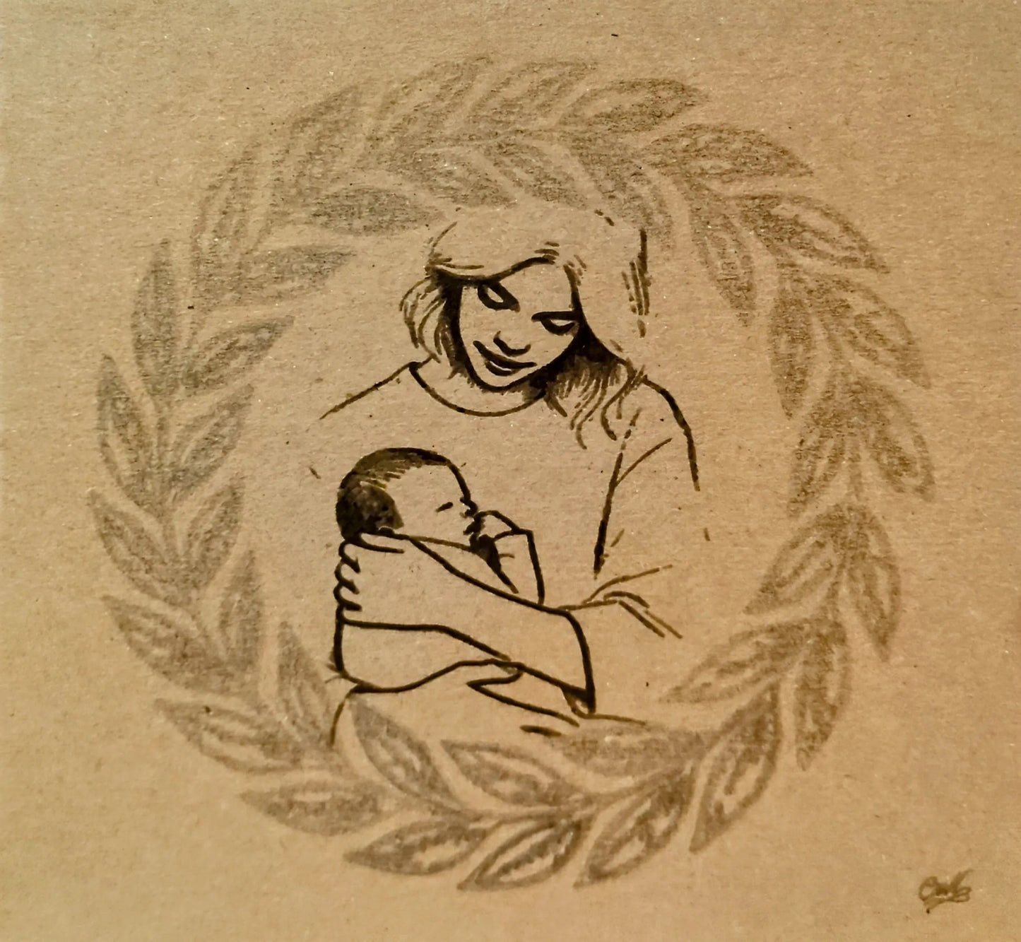 Fineliner Drawn Mother, Baby Bond Card