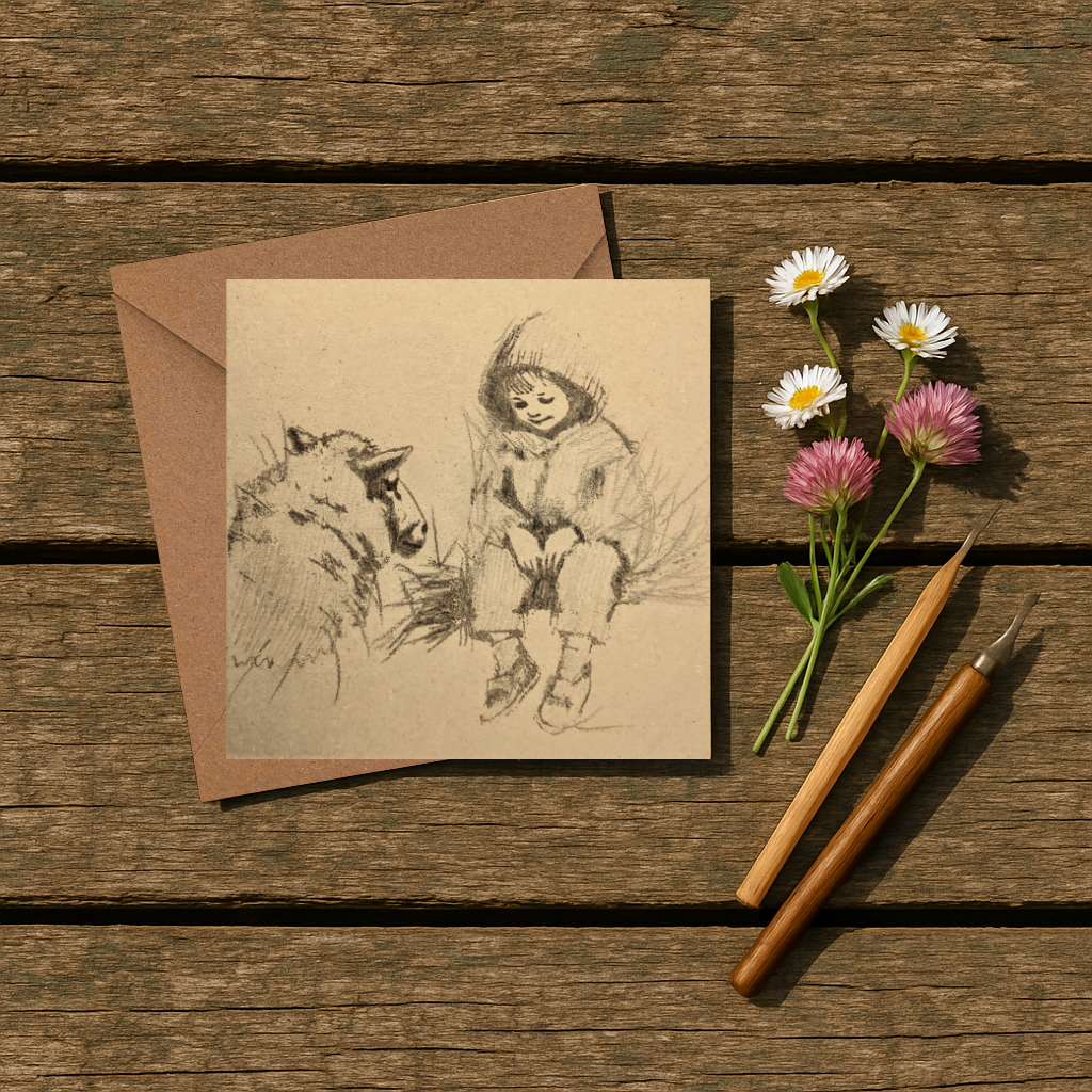 Pencil Drawn - The Boy and the Sheep Card