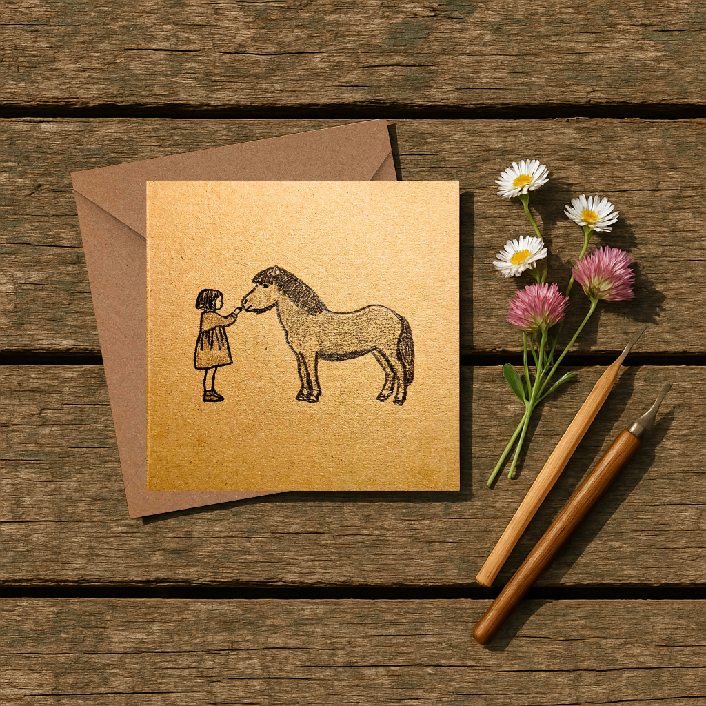 Pencil Drawn - The Girl and The Pony Greeting Card