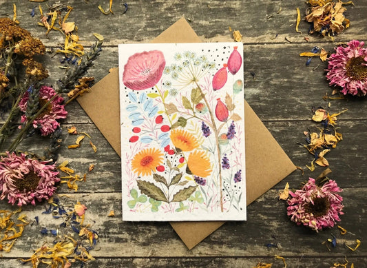 Plantable Seed Paper Birthday Card, Floral Greeting Cards - Design 1
