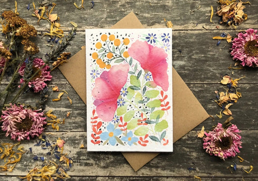 Plantable Seed Paper Birthday Card, Floral Greeting Cards - Design 3
