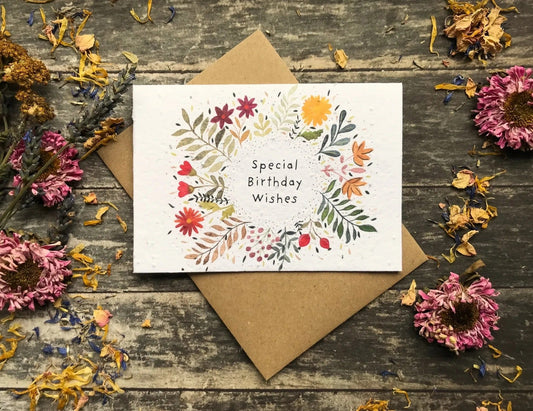 Plantable Seed Paper Birthday Card, Floral Greeting Cards - Special Birthday Wishes