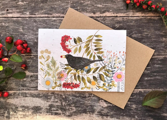 Plantable Seed Paper Birthday Card - Blackbird, Blank Inside