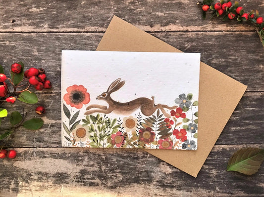 Plantable Seed Paper Birthday Card - Rabbit, Blank Inside