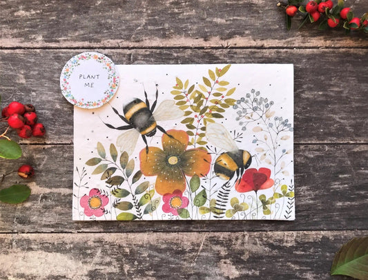 Plantable Seed Paper Birthday Card - Bumble Bee, Blank Inside