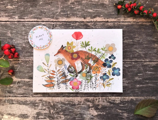 Plantable Seed Paper Birthday Card - Fox, Blank Inside