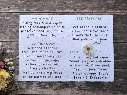 Plantable Seed Paper Birthday Card, Floral Note Cards