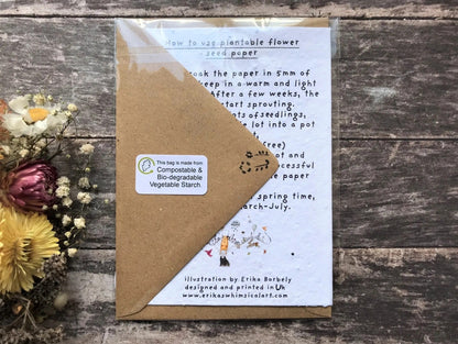 Plantable Seed Paper Birthday Card - Rabbit, Blank Inside