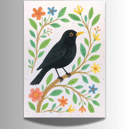 Large Plantable Seed Birthday Card - Blackbird on Tree Branch [Blank inside]