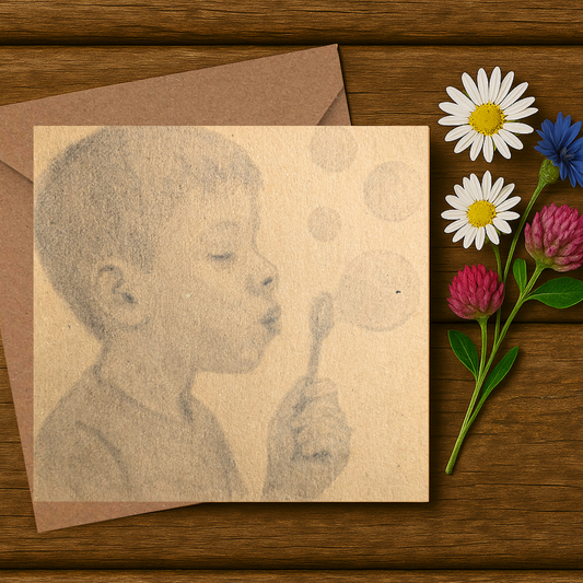 Pencil Drawn Boy Blowing Bubbles Card