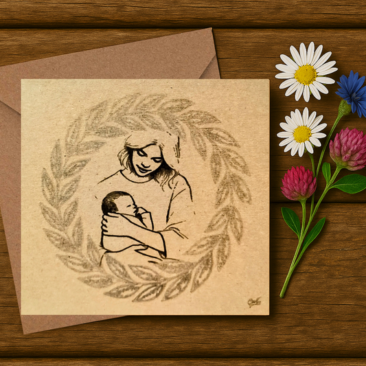 Fineliner Drawn Mother, Baby Bond Card