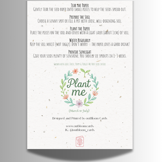Plantable Seed Birthday Card - Daisies Poppies and Forget-Me-Nots [Blank inside]