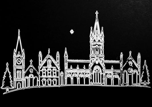 Painted Victorian Cityscape Christmas Card