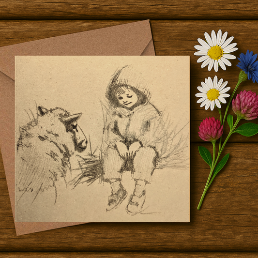 Pencil Drawn - The Boy and the Sheep Card
