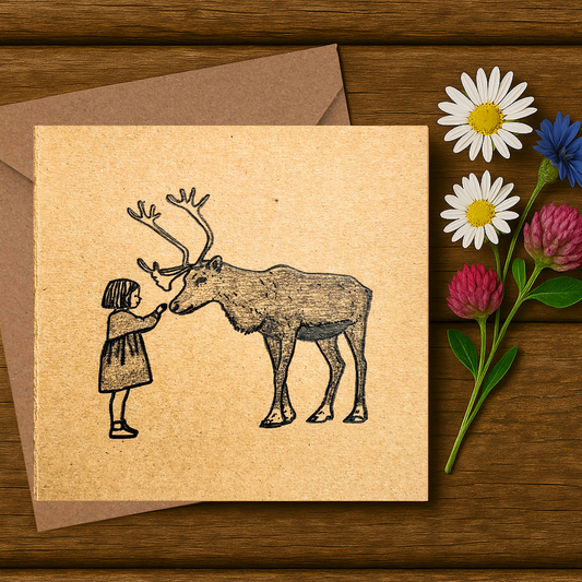 Pencil Drawn - The Girl and The Reindeer Christmas Card